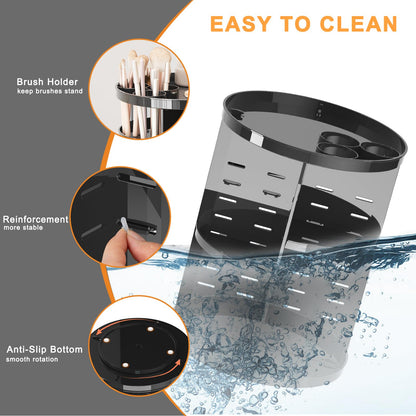 Rotating Makeup Organizer, DIY 8 Adjustable Layers Spinning Skincare Storage, Cosmetic Display Case with Brush Holder and Perfume Tray, Multi-Function Vanity Bathroom Countertop Organizer Black