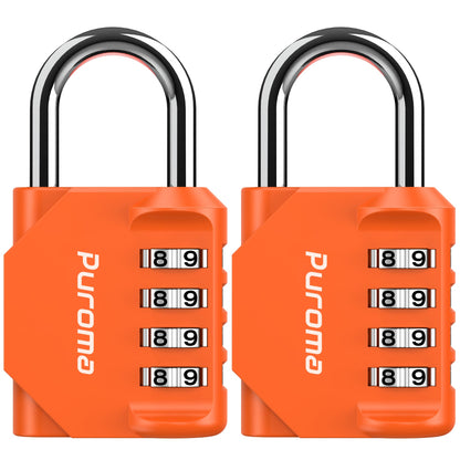 Puroma 2 Pack Combination Lock 4 Digit Padlock for School Gym Locker, Sports Locker, Fence, Toolbox, Case, Hasp Storage (Black & Code Window)