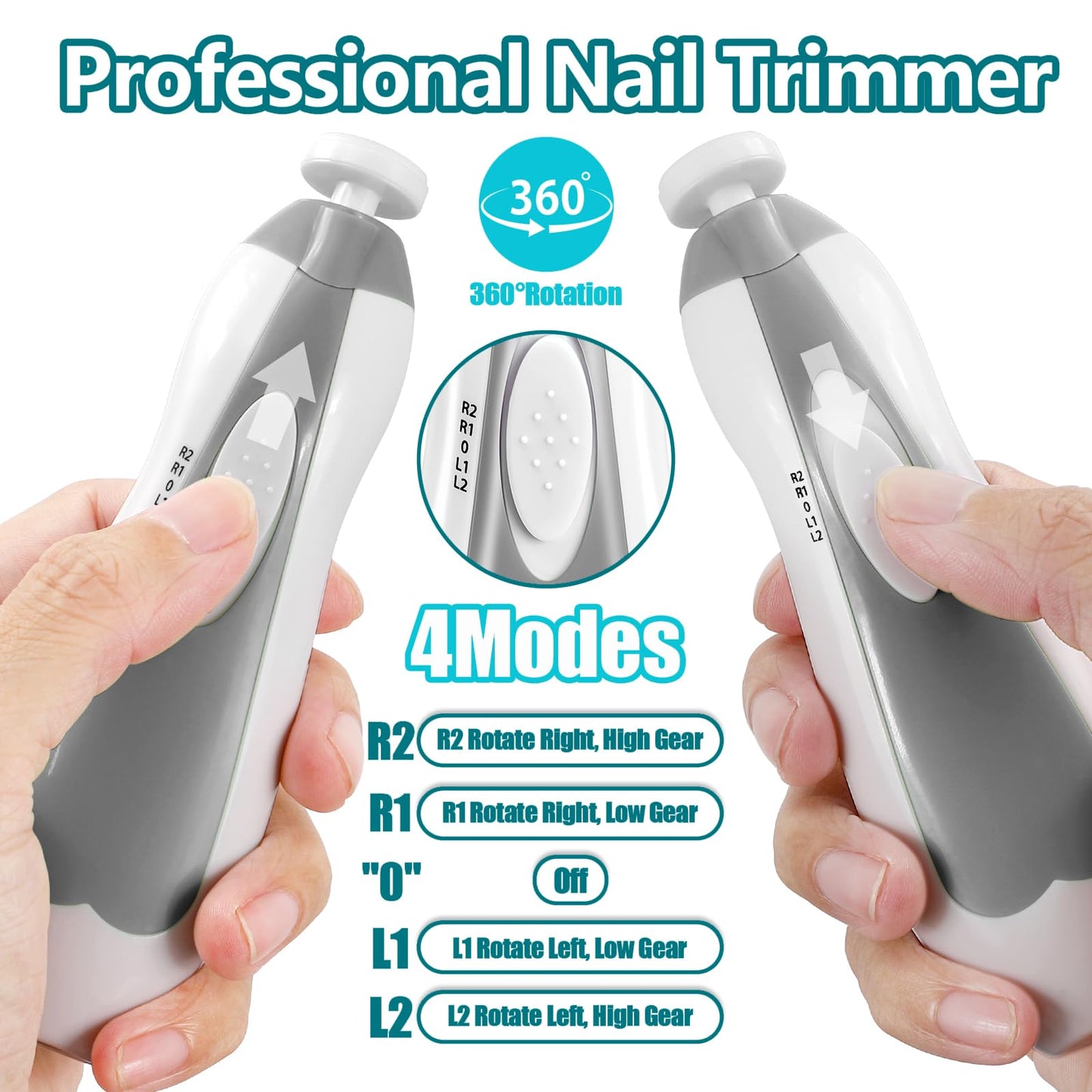 Electric Nail File Drill for Baby No Sharp Claws Hurt, 6 in 1 Safety Cutter Trimmer Clipper for Toes and Fingers (Blue)