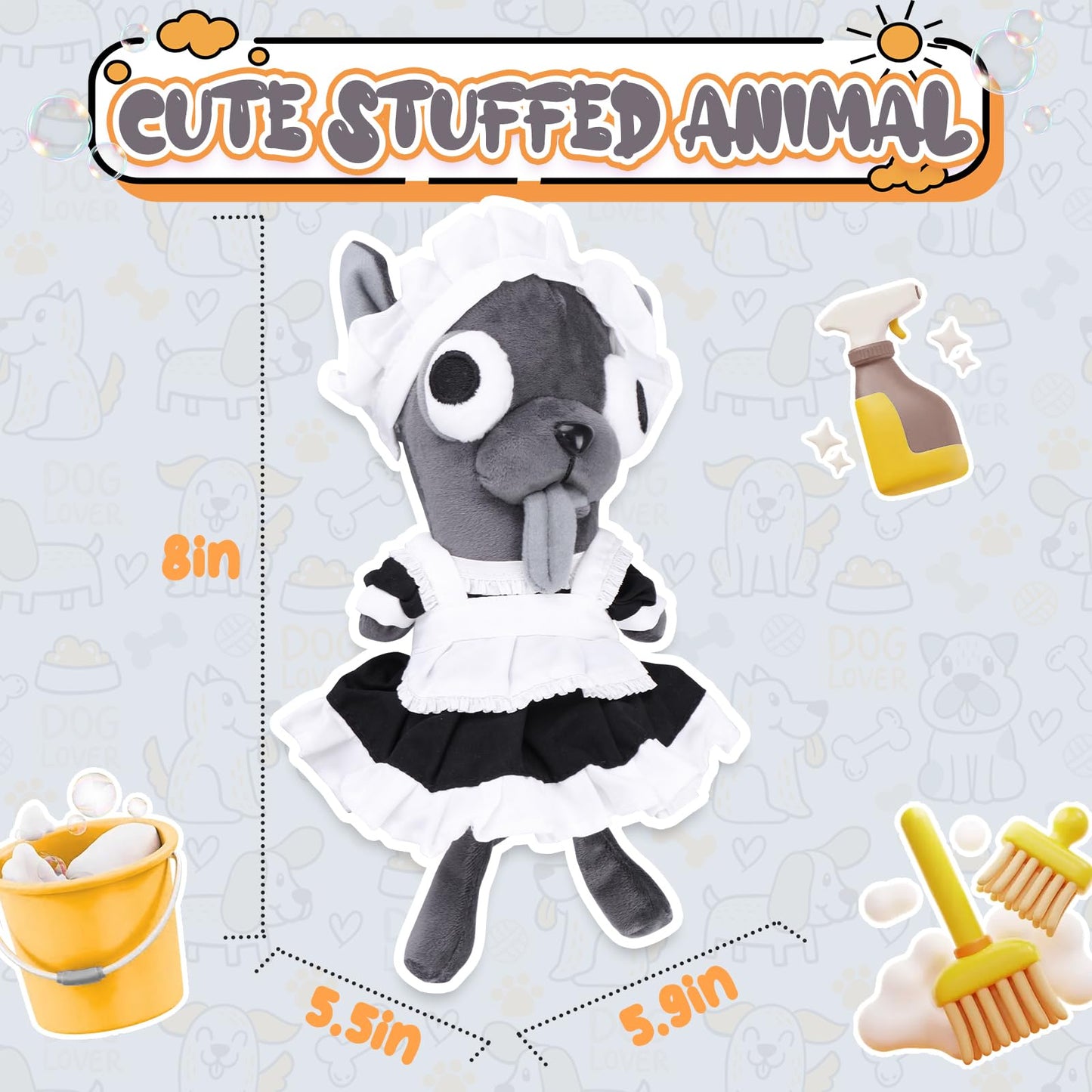 Funny Big Eyed Chihuahua Plush - Hilarious Dark Grey Chihuahua Stuffed Animal | Stress Relief Toy, Funny Desk Decor Gift for Kids & Adults (Black)