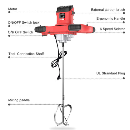 IMAYCC Handheld Cement Mixer, Portable Concrete Mixer,110V 6 Speed Mixing Drill, 2100W Drill Mixer for mud,Motar,Paint, Grout, Plaster,Thinset etc.