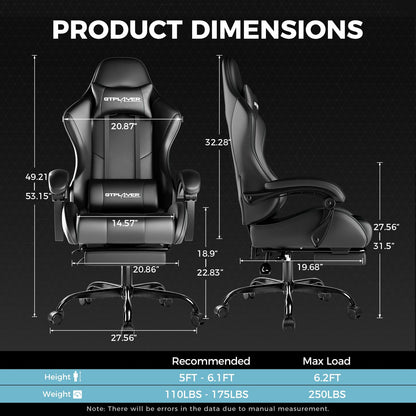 GTPLAYER Gaming Chair, Computer Chair with Footrest and Lumbar Support, Height Adjustable Game Chair with 360°-Swivel Seat and Headrest and for Office or Gaming (Pearl White)
