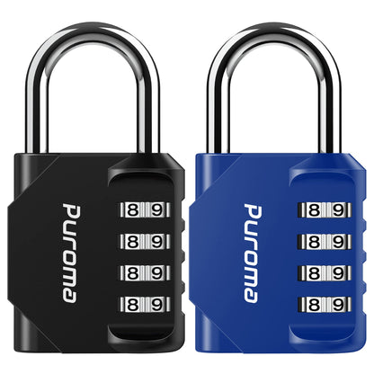 Puroma 2 Pack Combination Lock 4 Digit Padlock for School Gym Locker, Sports Locker, Fence, Toolbox, Case, Hasp Storage (Black & Code Window)