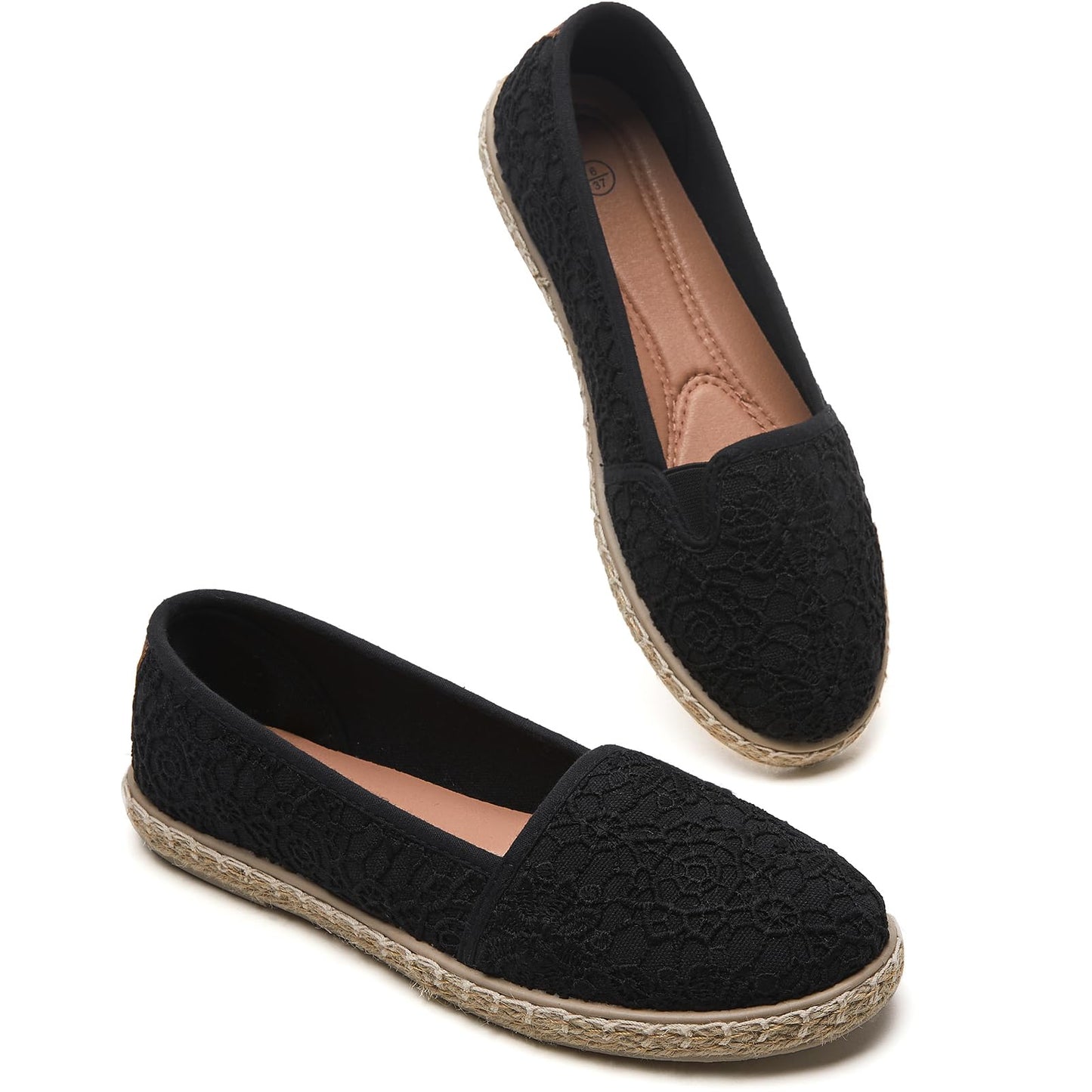 BABUDOG Women's Flats with Flower Embroideried,White Lace Ballet Flats,Comfortable Dress Flats