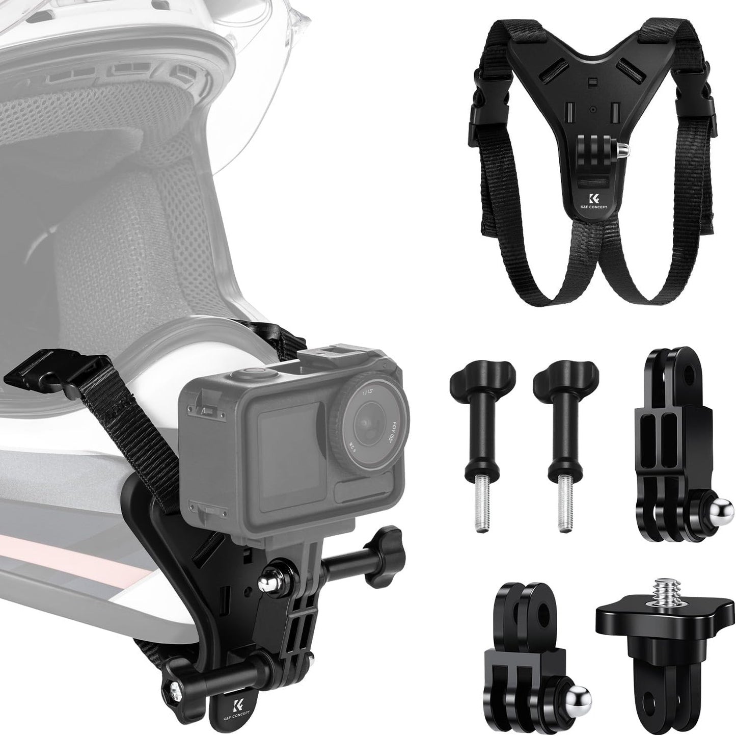 K&F CONCEPT Action Camera Motorcycle Dirt Bike Helmet Chin Strap Mount | Helmet Holder Mounting Attachment Compatible With GoPro Hero 13/12/11/10/9/8/DJI Osmo Action 5Pro/6/4/3/Insta360 X5/X4, TW05