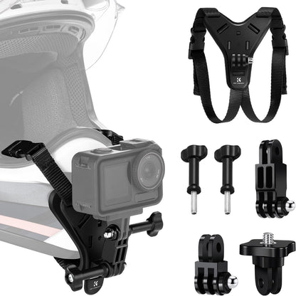 K&F CONCEPT Action Camera Motorcycle Dirt Bike Helmet Chin Strap Mount | Helmet Holder Mounting Attachment Compatible With GoPro Hero 13/12/11/10/9/8/DJI Osmo Action 5Pro/6/4/3/Insta360 X5/X4, TW05