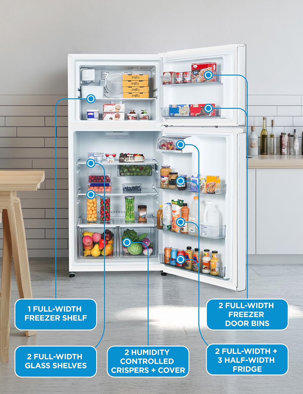 Commercial Cool 20 Cu. Ft. Top Mount Refrigerator with Freezer, 2-Door Refrigerator with Top Freezer and Adjustable Temperature Control, Ice Maker Ready, Energy Star Certified, Stainless Look