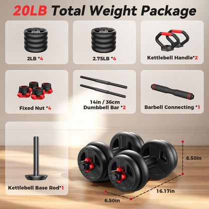 FITPLAM Adjustable dumbbell set,20/35/45/55/70/90lbs Free Weights set with upgraded nut, 5 in 1 Weight Set Used as Kettlebells, Barbell, Push up Stand, Fitness Exercise for Home Gym Suitable Men/Women