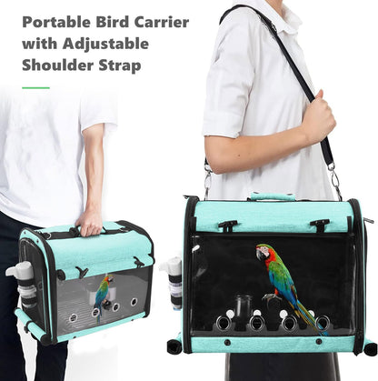 Bird Carrier Bag with Stand, Lightweight Backpack for Parrot, Portable Cockatiel Travel Cage with Accessories, Pet Transparent Breathable Carrier, Gray