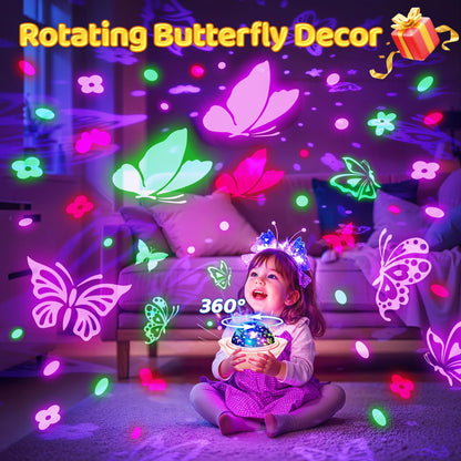 One Fire Girls Toys for Girl Gifts, 6 Films Light Projector Unicorn Toys for Girls Age 4-6, Rechargeable Night Lights for Bedroom, 360° Rotating Decor Mermaid Gifts Princess Baby Toddler Toys