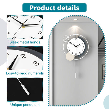 Wall Clock Decorative Large Modern Wall Clock Silent Non-Ticking Battery Operated Gold Unique Pendulum Clock for Living Room,Bedroom,Office,Kitchen,Bathroom,Wall Decor 13.8x21.9in