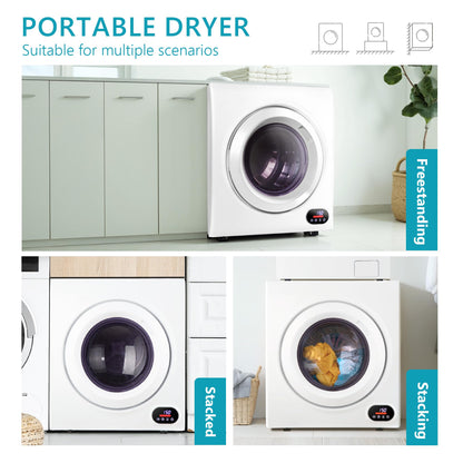 Euhomy Compact Laundry Dryer, 3.5 cu ft Front Load Stainless Steel Clothes Dryers With Exhaust Pipe, 1500W, LCD Control Panel Four-Function Portable Dryer For Apartments, Home, Dorm, White
