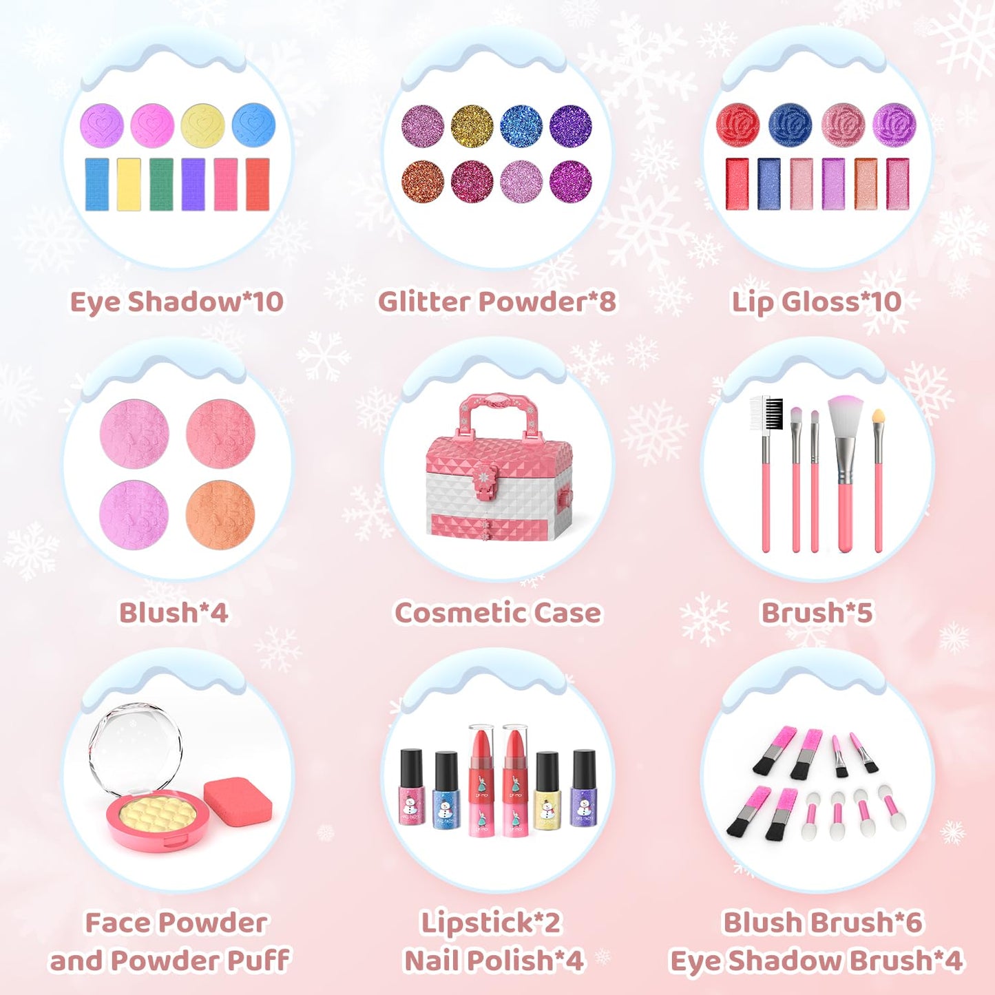 PERRYHOME Kids Makeup Set for Girl 56 Pcs Washable Real Cosmetic, Non-Toxic Frozen Toys Toddler Makeup Kit, 2026 New CPF Sustainable Materials Birthday Gift for 3 4 5 6 7 8 9 10 11 12 Year Old Girls