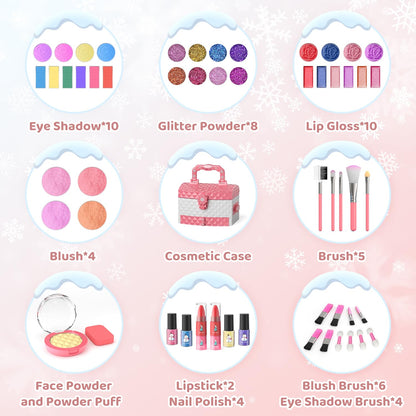 PERRYHOME Kids Makeup Set for Girl 56 Pcs Washable Real Cosmetic, Non-Toxic Frozen Toys Toddler Makeup Kit, 2026 New CPF Sustainable Materials Birthday Gift for 3 4 5 6 7 8 9 10 11 12 Year Old Girls