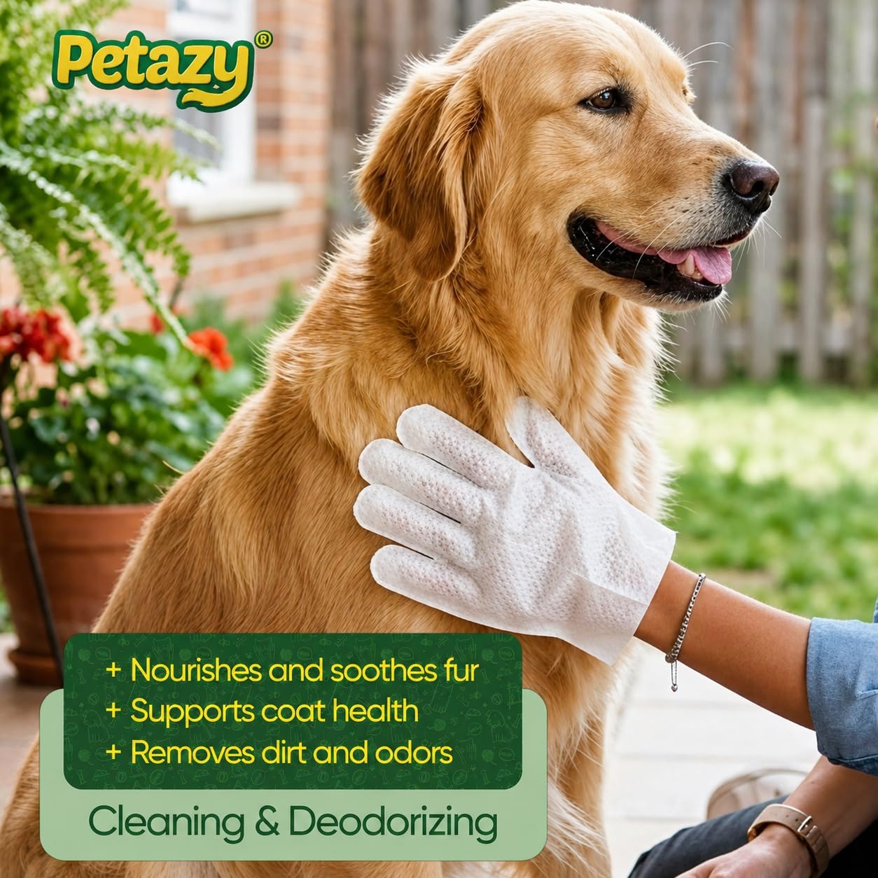 Petazy Pet Glove Wipes for Dogs & Cats – Hypoallergenic Thick Cleaning Gloves with Aloe & Coconut Oil for Paws, Face, Ears & Butt, Instant No Rinse Grooming Wipes to Deodorize and Hydrate, 25 Pack