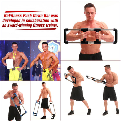 GoFitness Push Down Bar, Chest Exerciser at Home Workout Equipment | Upper Body Strength Trainer for Chest, Arm, Shoulder, Back and Abs, Home Fitness Equipment
