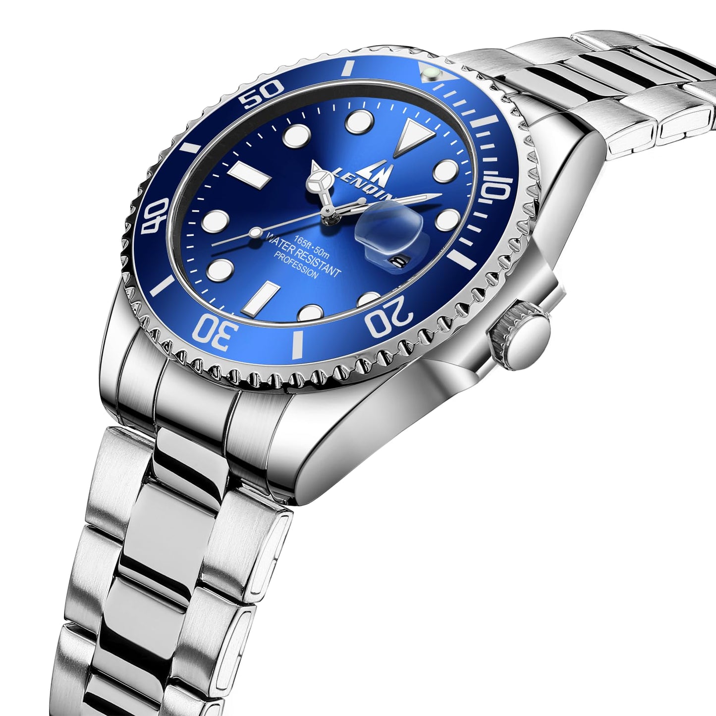 LN LENQIN Mens Watches Stainless Steel Waterproof Analog Quartz Watch for Men with Date Luminous Fashion Wristwatch
