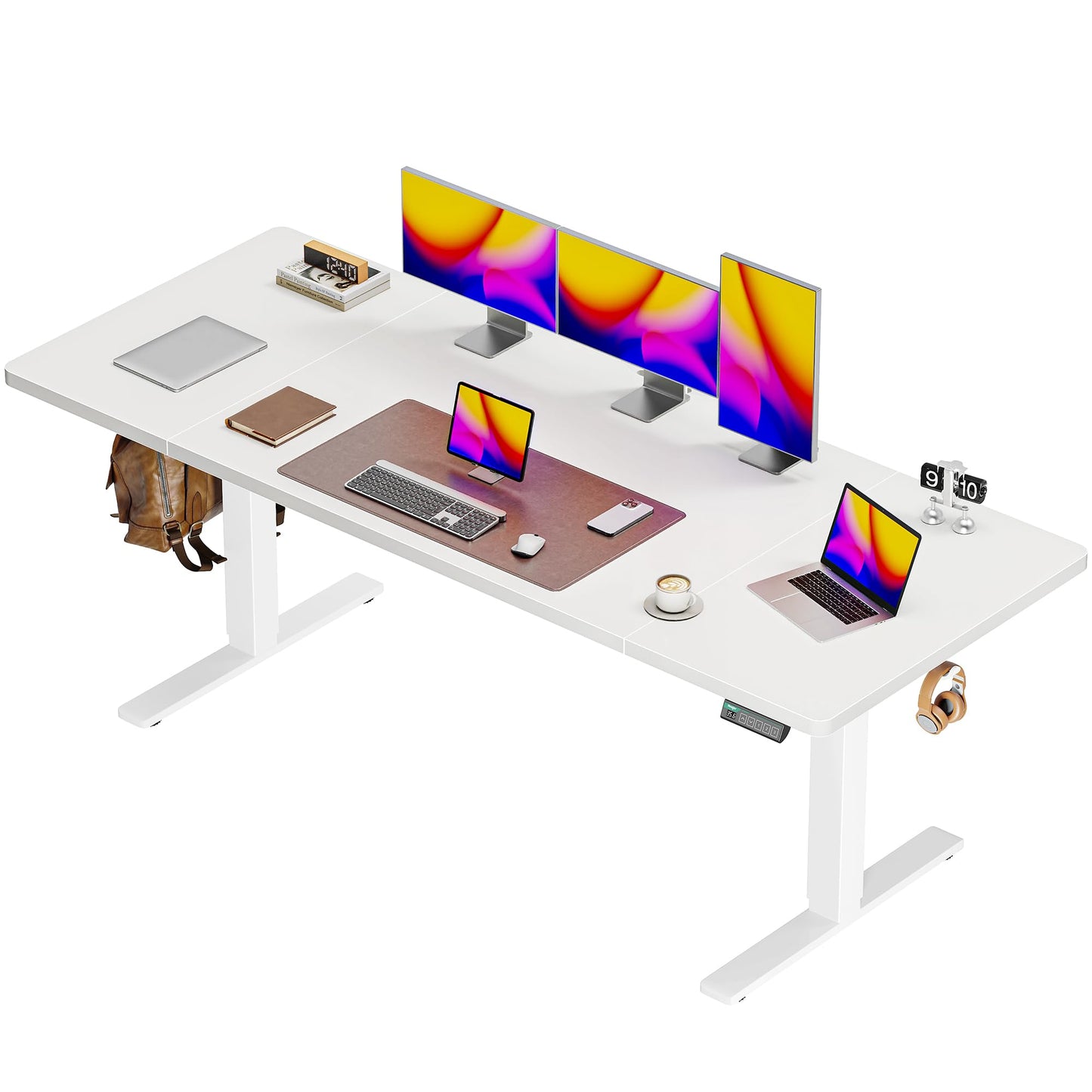 Huuger 55 x 28 Large Electric Standing Desk, Height Adjustable Computer Desk, 27.6" Deep Desktop, Stand up Gaming Office Table with 2 Hooks, 3 Preset Heights, for Home Office, Black