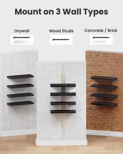 AMADA HOMEFURNISHING Floating Shelves, Paulownia Wood Wall Shelves for Bathroom/Living Room/Bedroom/Kitchen/Home Office, Natural Wood Floating Shelf for Home Storage & Organization, Set of 4, AMFS40BN