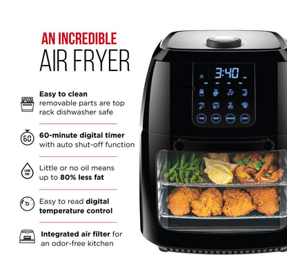 CHEFMAN Multifunctional Digital Air Fryer+ Rotisserie, Dehydrator, Convection Oven, 17 Touch Screen Presets Fry, Roast, Dehydrate, Bake, XL 10L Family Size, Auto Shutoff, Large Easy-View Window, Black