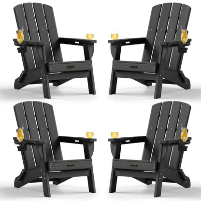 Folding Adirondack Chair, HDPE Adirondack Chairs with 2 Cup Holder, Plastic All-Weather Fire Pit Chairs, Outdoor Lawn Chair for Patio Garden (Grey)