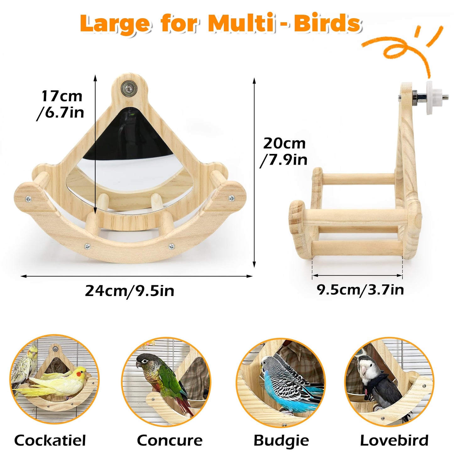 Bird Perch Toy, Interactive Rocking Parakeet Toys and Perches, Wooden Exercise Wheel Cockatiel Toys, Intelligence Puzzle Birds Enrichment Toy for Parrot, Bird Cage Accessories Perch for Budgies Conure