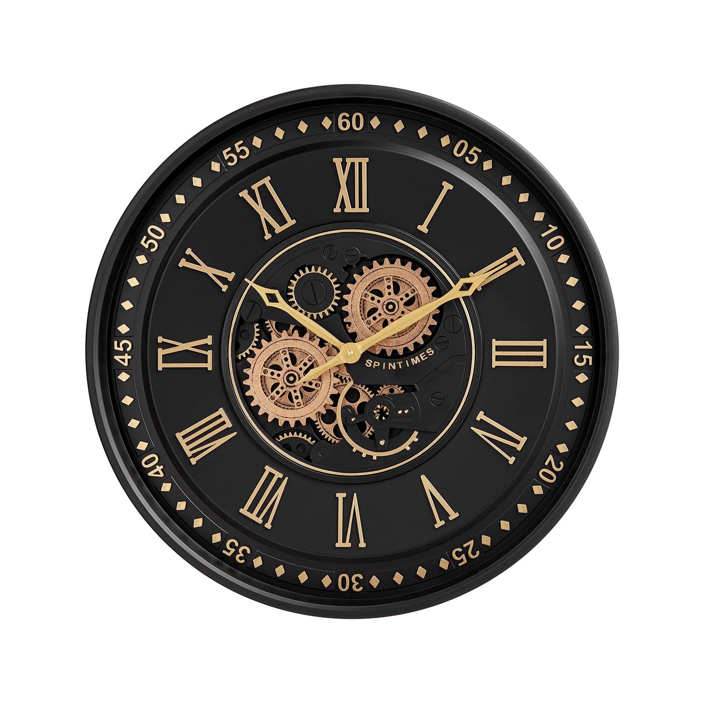 CLXEAST Mid Century Minimalist Modern Wall Clocks,24 Inch Wall Clock with Moving Gears, Large Cream Gold Wall Clocks for Living Room Decor,House Warming Gifts New Home