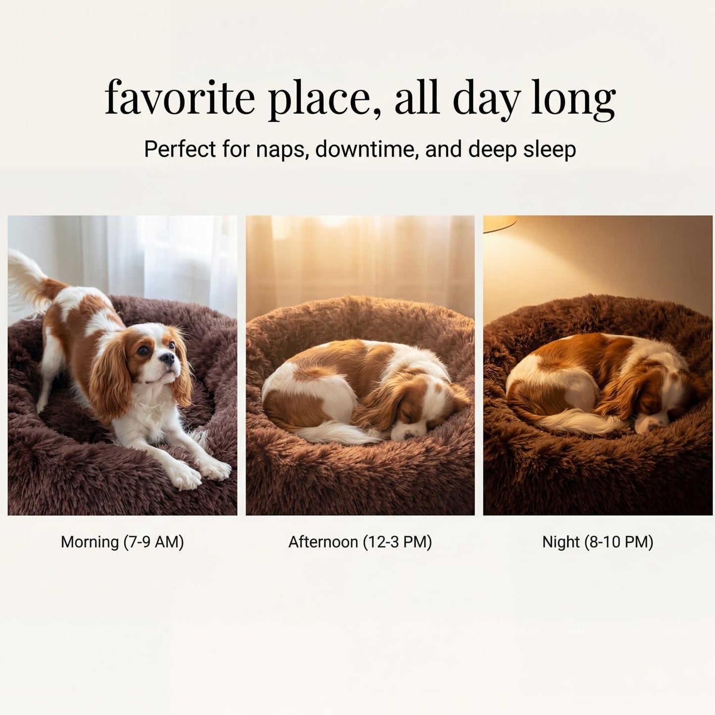 Small Calming Dogs Bed for Small Dogs Anti-Anxiety Machine Washable Fluffy Luxury Anti-Slip Waterproof Mute Base Warming Cozy Soft Pet Puppy Round Bed