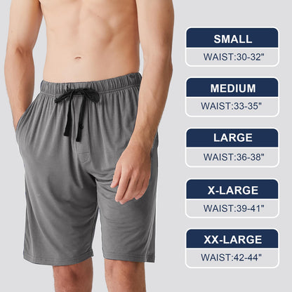 BAMBOO COOL Men's Pajama bottoms Lounge Sleep Shorts Soft Comfortable Breathable Pajamas Shorts with Pockets 2 Pack