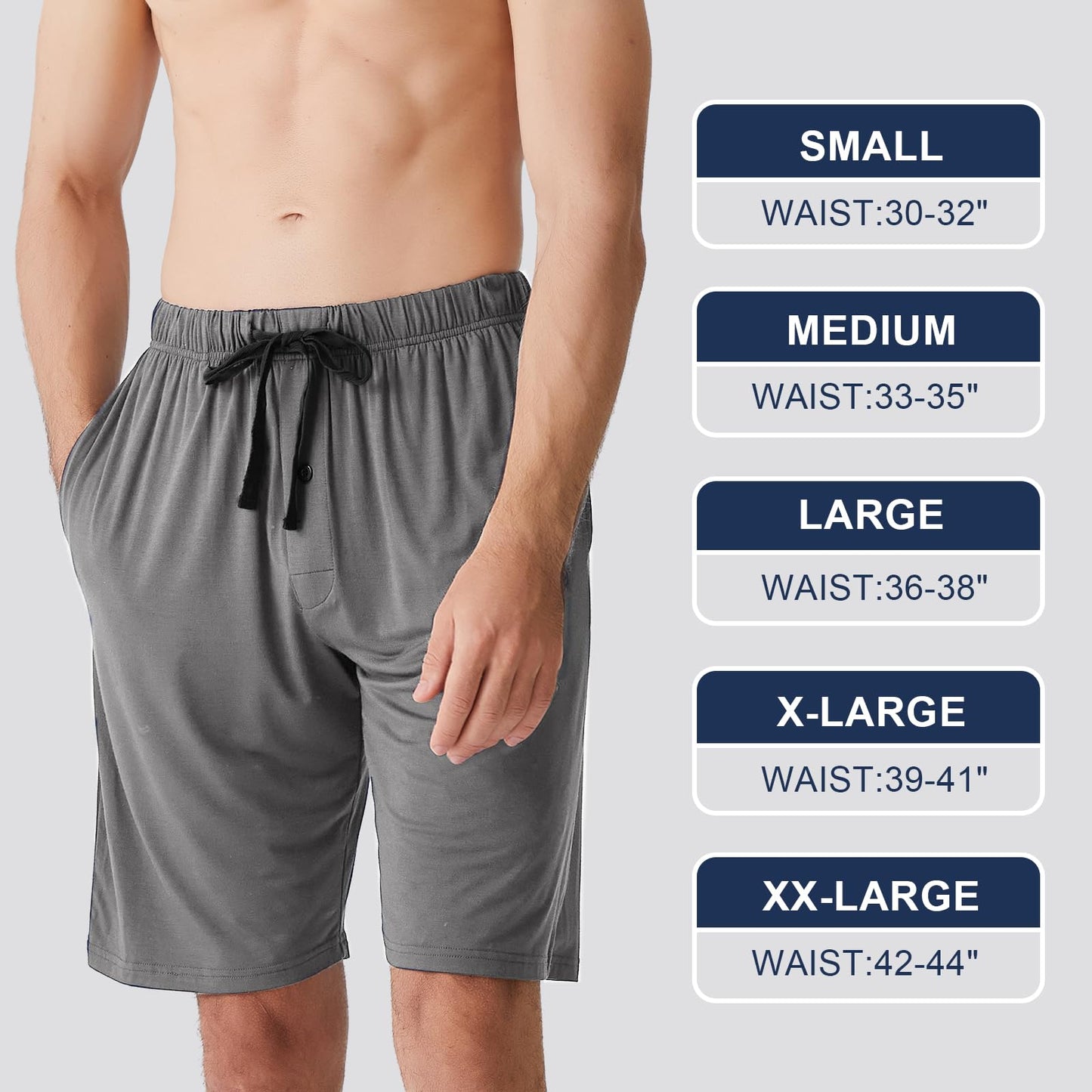 BAMBOO COOL Men's Pajama bottoms Lounge Sleep Shorts Soft Comfortable Breathable Pajamas Shorts with Pockets 2 Pack