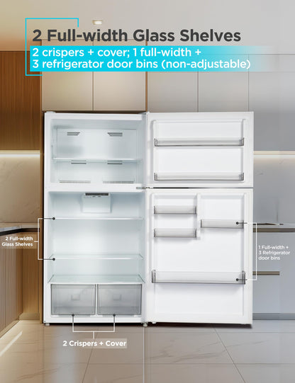 BLACK+DECKER 16.4 Cu. Ft. Top Mount Refrigerator with Freezer, 2 Door Refrigerator with Top Freezer and Separate Temperature Controls, Auto Defrost, BR1640KW, White