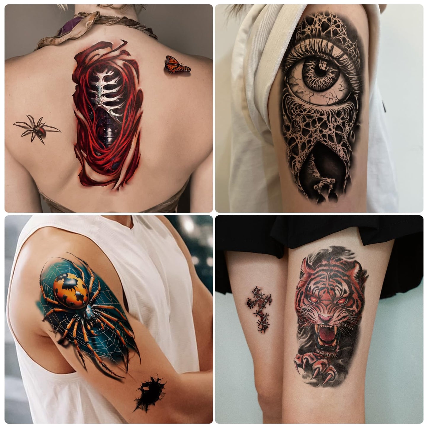Yazhiji 36 Sheets Temporary Tattoos Stickers, 12 Sheets Fake Body Arm Chest Shoulder Tattoos for Men or Women with 24 PCS Tiny Black Tattoos
