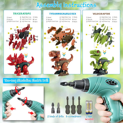 Dinosaur STEM Toys for Kids 3-5, Take Apart Dinosaur Toys with Electric Drill, Educational Building Toy & Construction Set, DIY Christmas Birthday Gifts for 3 4 5 6 7 8 Years Old Boys and Girls