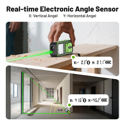 Huepar 395FT Bluetooth Green Laser Measuring Tool S120-G-BT | 1/16in Accuracy, APP Control, Angle Sensor, Carry Bag, Laser Distance Measurement Tool, Digital Laser Room Measuring Device