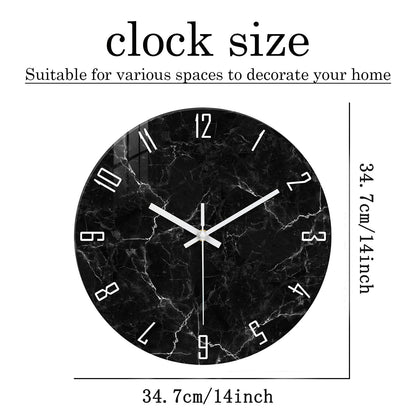 White Marble Glass Wall Clocks Battery Operated 12 Inch Abstract Decorative Analog Wall Clocks for Living Room Bedroom Office Silent Wall Clock Modern