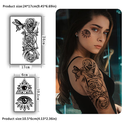 Yazhiji 36 Sheets Temporary Tattoos Stickers, 12 Sheets Fake Body Arm Chest Shoulder Tattoos for Men or Women with 24 PCS Tiny Black Tattoos