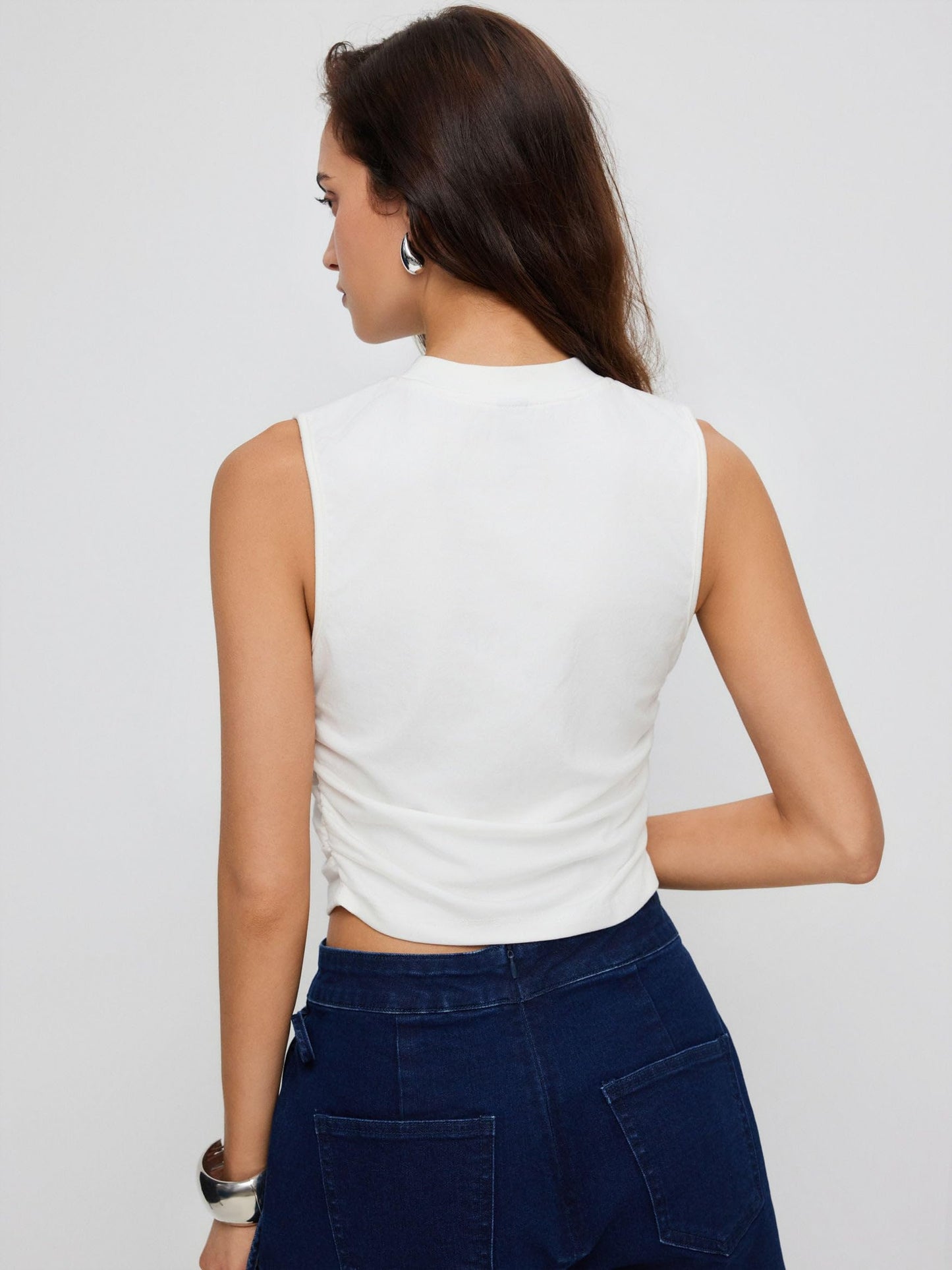CIDER Womens Tank Tops Sleeveless High Neck Ruched Crop Tops Going Out Casual Basic Ribbed Shirt Summer Fashion Clothing