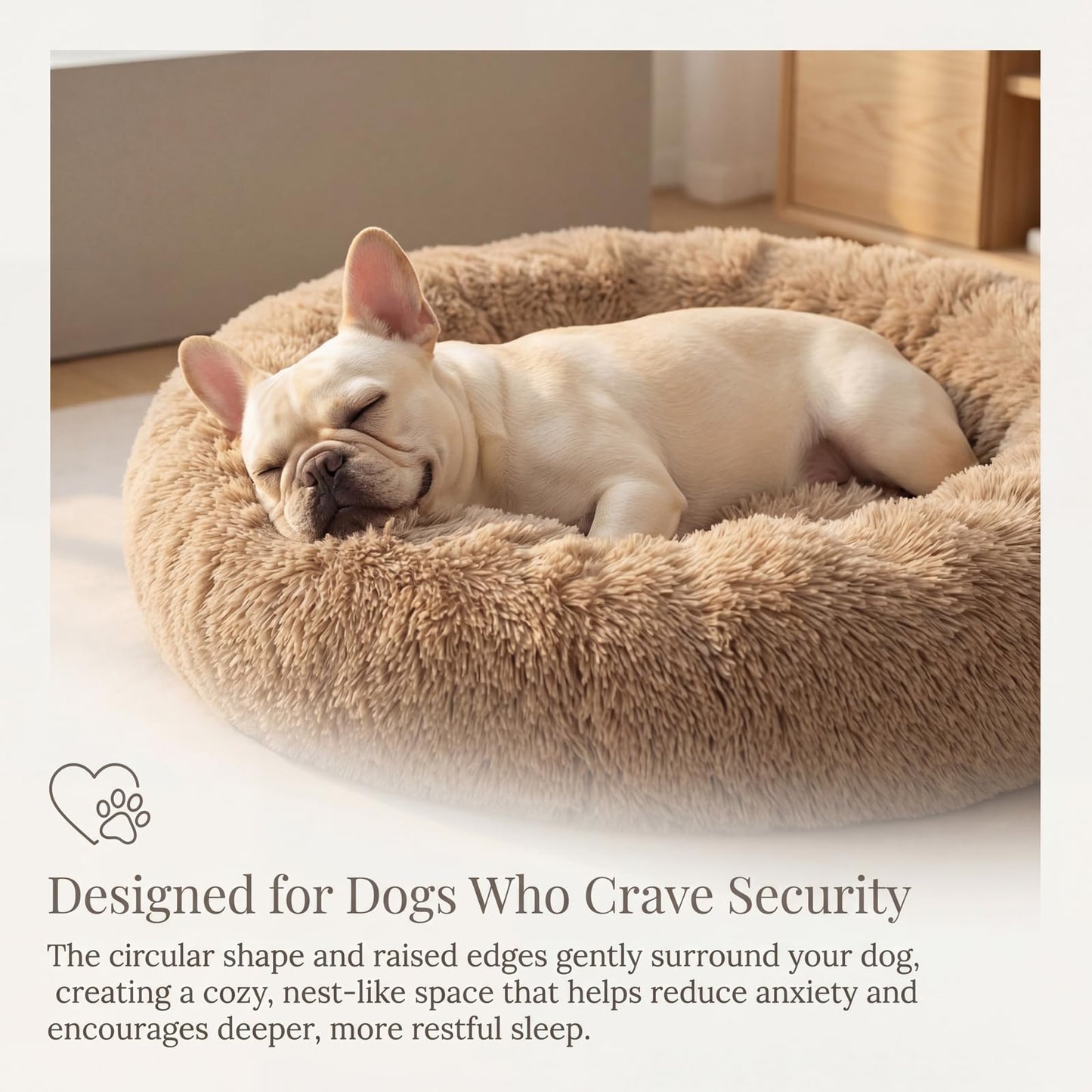 Small Calming Dogs Bed for Small Dogs Anti-Anxiety Machine Washable Fluffy Luxury Anti-Slip Waterproof Mute Base Warming Cozy Soft Pet Puppy Round Bed