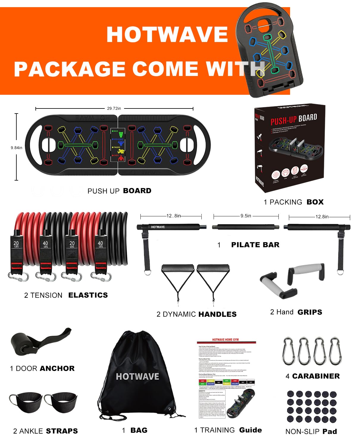 HOTWAVE Push Up Board Fitness, Portable Foldable 20 in 1 Push Up Bar at Home Gym, Pushup Handles for Floor. Professional Strength Training Equipment For Man and Women