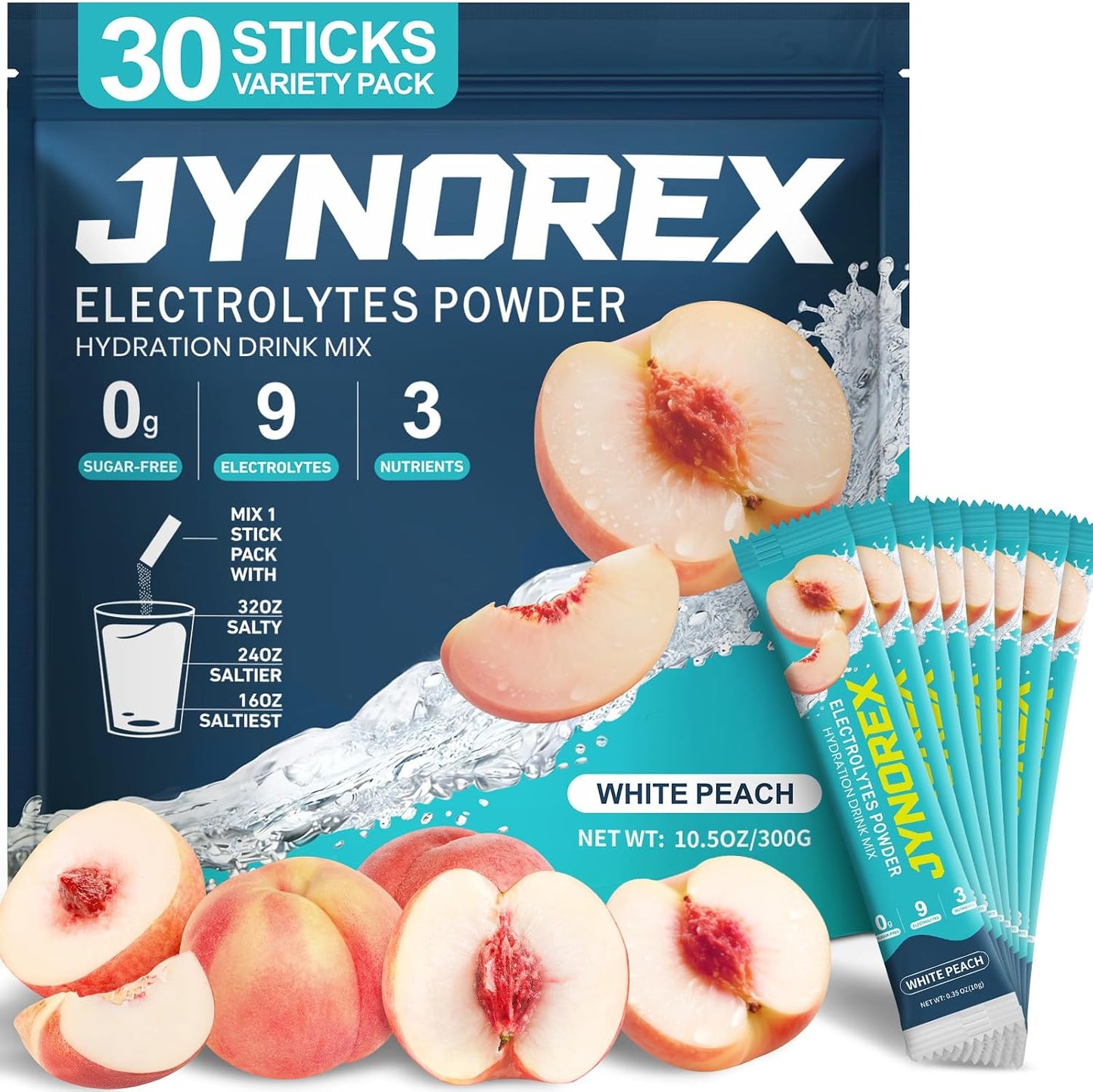 Electrolytes Powder Packets Sugar Free, 30 Sticks High Sodium Hydration Packets, Electrolyte Drink Mix with Lemon Lime Watermelon Peach Berry Kiwi Tropical Punch Lychee Cranberry, 10.5OZ