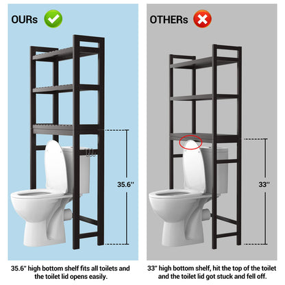 Homykic Over The Toilet Storage, Bamboo Over Toilet Bathroom Organizer Rack, Freestanding Bathroom Shelves Above Toilet Storage with 3 Hooks, Bathroom Space Saver, No Rust, Easy to Assemble, White