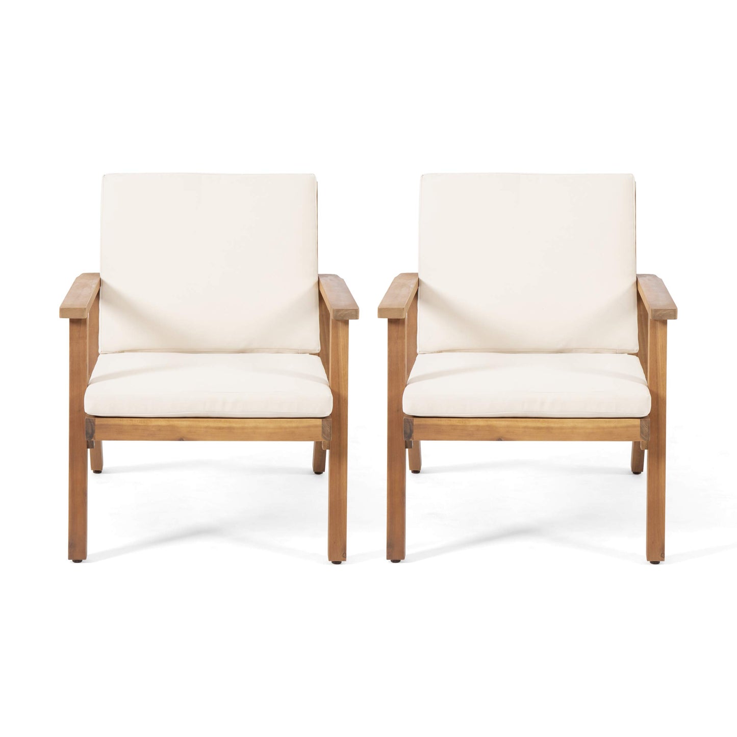 Christopher Knight Home Carlos Outdoor Acacia Wood Club Chairs with Cushions (Set of 2), Brown Patina Finish, Cream