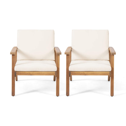 Christopher Knight Home Carlos Outdoor Acacia Wood Club Chairs with Cushions (Set of 2), Brown Patina Finish, Cream