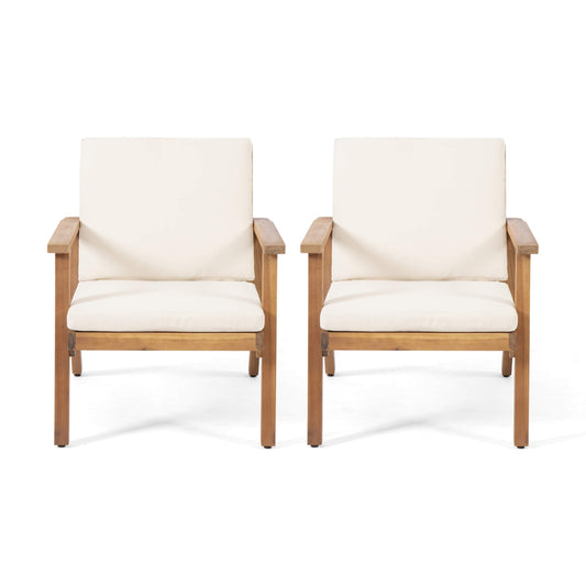 Christopher Knight Home Carlos Outdoor Acacia Wood Club Chairs with Cushions (Set of 2), Brown Patina Finish, Cream