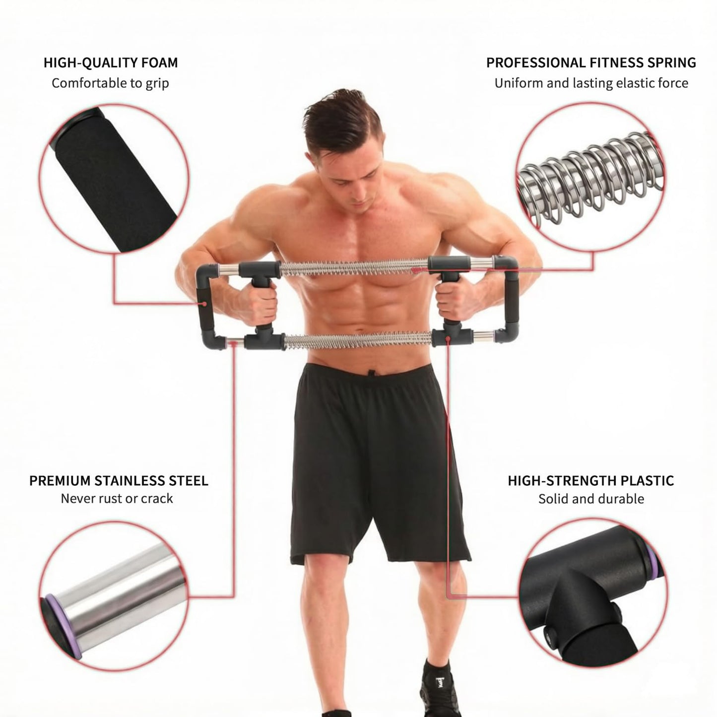 GoFitness Push Down Bar, Chest Exerciser at Home Workout Equipment | Upper Body Strength Trainer for Chest, Arm, Shoulder, Back and Abs, Home Fitness Equipment