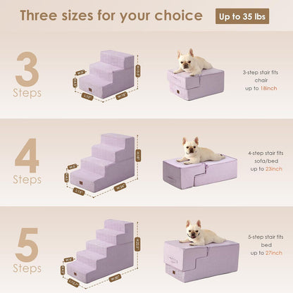 EHEYCIGA Dog Stairs for Small Dogs 13.5" H, 3-Step Dog Steps for Couch Sofa and Chair, Pet Steps for Medium Cats, Non-Slip Balanced Pet Ramp Indoor, Grey