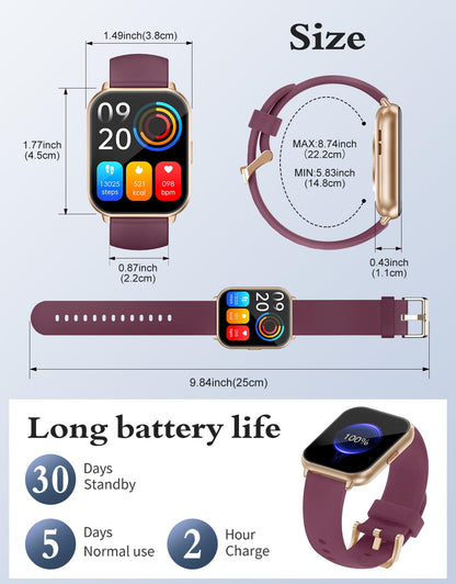 RUIMEN Smart Watches for Women Men (Answer/Make Calls, 2 Bands Included), 1.8" Smartwatch for iOS/Android Phones, Fitness Tracker Heart Rate/Sleep Monitor Digital Watch Waterproof Milky White