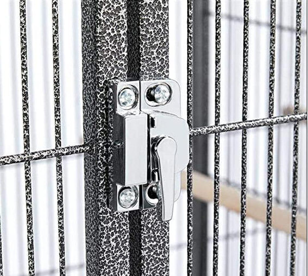 Large Elegant and Durable Wrought Iron Play Ground Perch Stand Top Climbing Ladder Bird Parrot Rolling Metal Cage with Around Seed Guard Storage Shelf On Heavy Duty Lockable Rolling Wheels