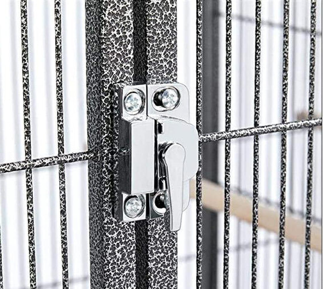 Large Elegant and Durable Wrought Iron Play Ground Perch Stand Top Climbing Ladder Bird Parrot Rolling Metal Cage with Around Seed Guard Storage Shelf On Heavy Duty Lockable Rolling Wheels
