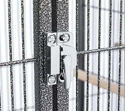 Large Elegant and Durable Wrought Iron Play Ground Perch Stand Top Climbing Ladder Bird Parrot Rolling Metal Cage with Around Seed Guard Storage Shelf On Heavy Duty Lockable Rolling Wheels